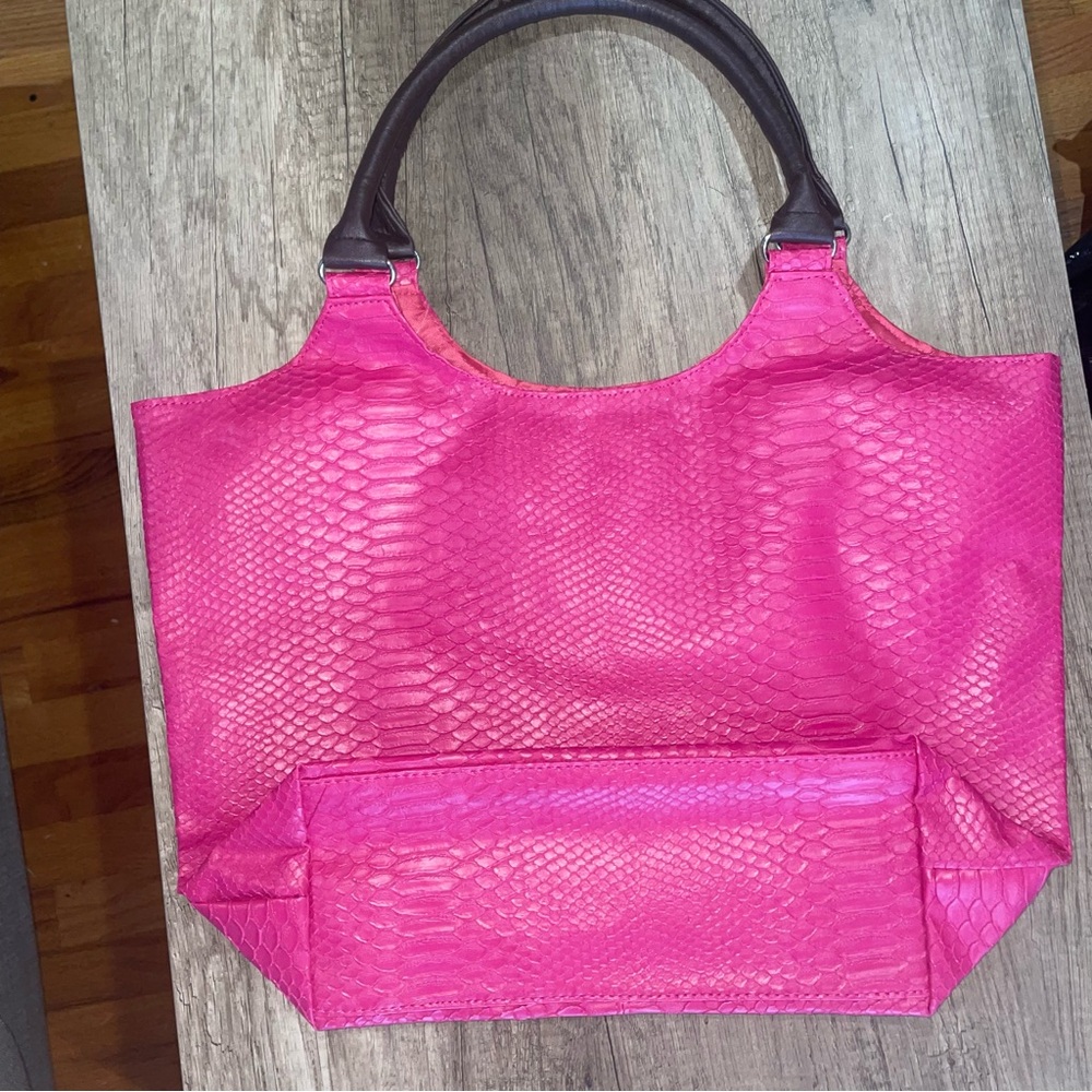 Neiman Marcus Pink Textured Tote with Glossy Finish